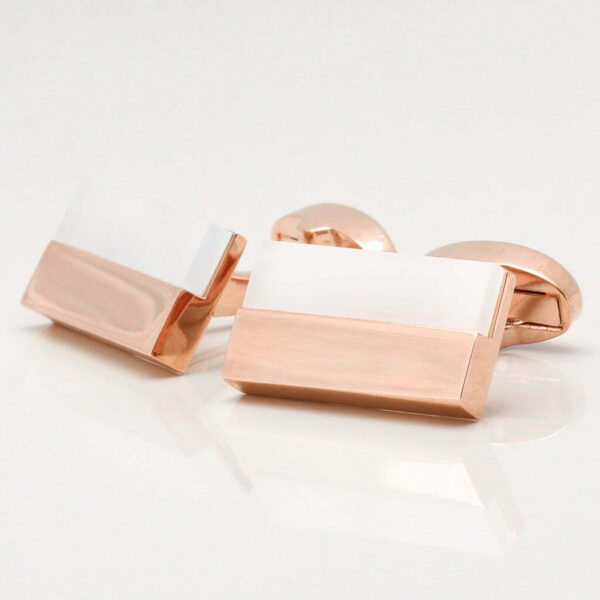 Rose Gold Rectangular White Lined Cufflinks