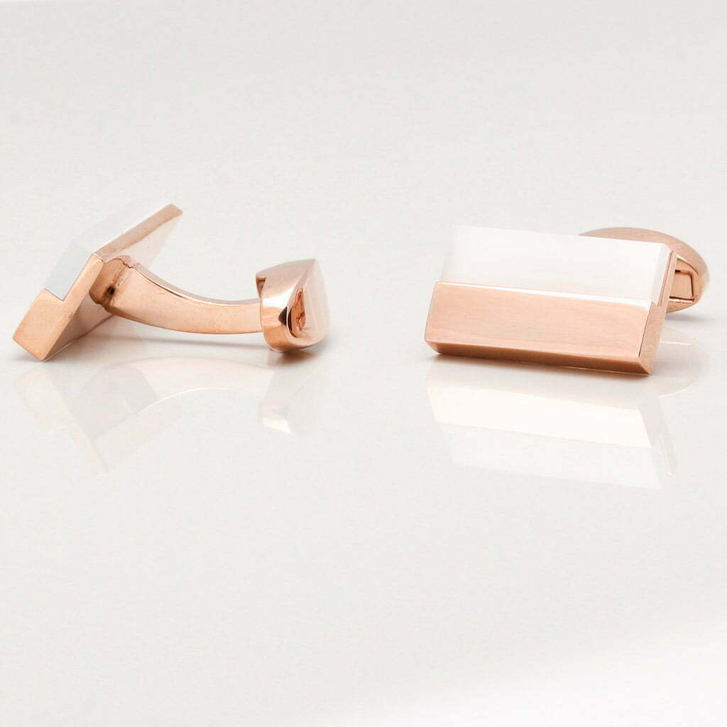 Rose Gold Rectangular White Lined Cufflinks Gallery 1 of 1 1