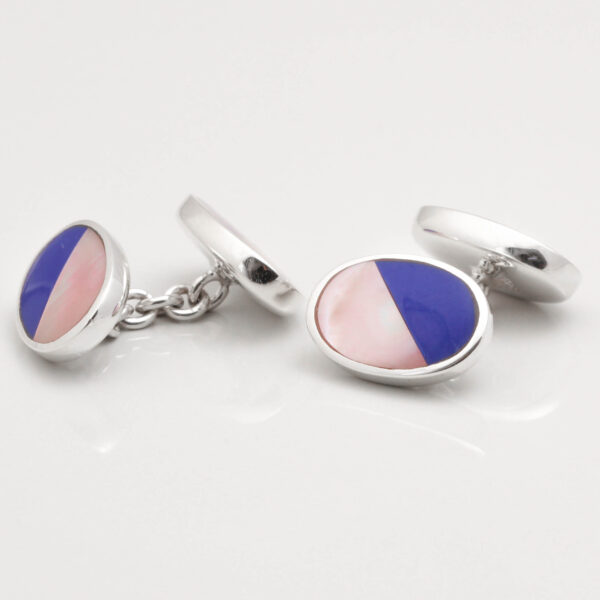 Sterling Silver Lapis & Pink Shell Cufflinks