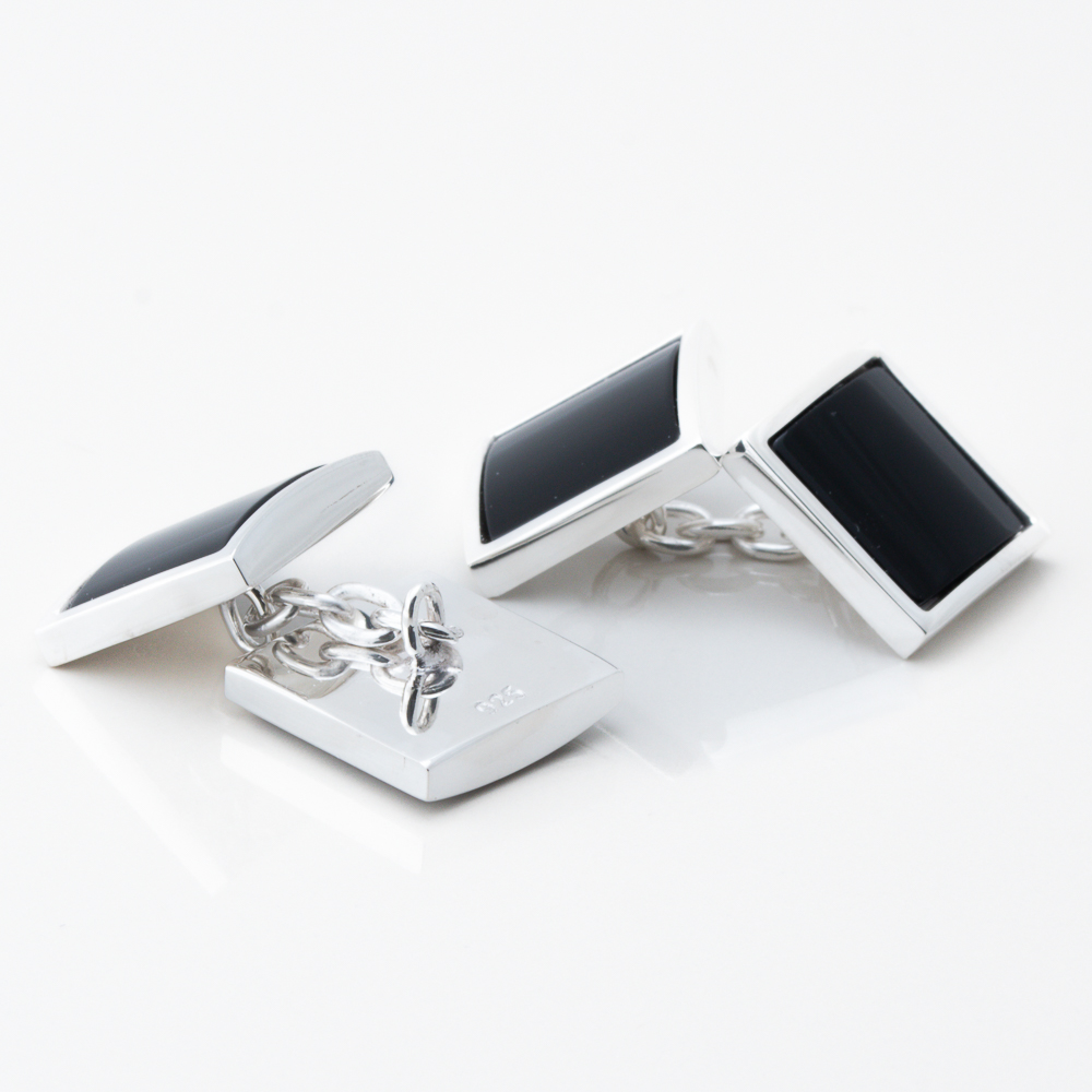 Sterling Silver Onyx Stone Double Sided Cufflinks Gallery