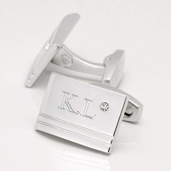 Engraved Initial Cufflinks, Rectangular Clear Crystal