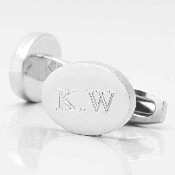 Engraved Initial Cufflinks, Silver Plated Oval