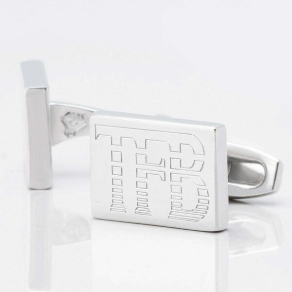 Silver Plated Rectangle Engraved Logo Cufflinks