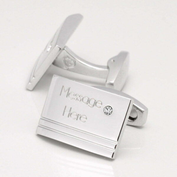Engraved, Rectangular Clear Crystal Personalised Cufflinks