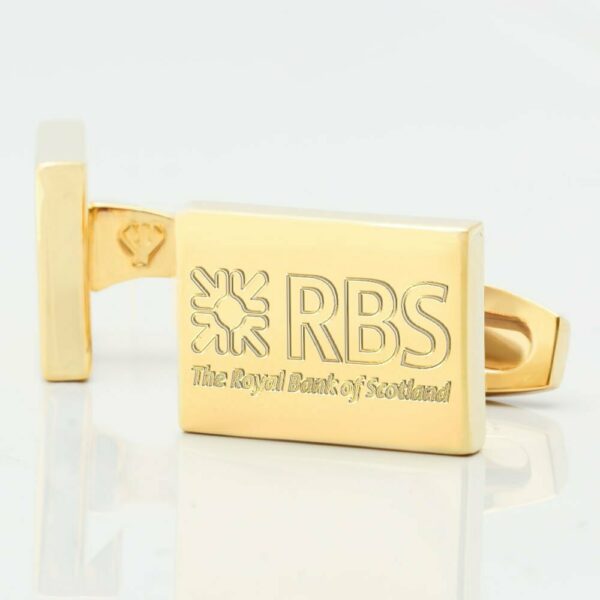 Gold Plated Rectangle Engraved Logo Cufflinks
