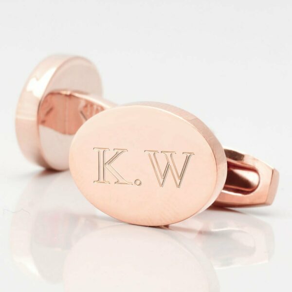 Rose Gold Oval Engraved Initial Cufflinks