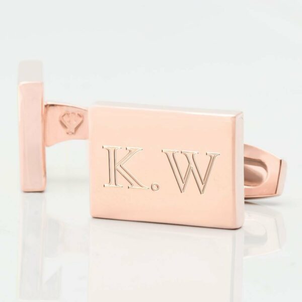 Rose Gold Plated Rectangle Engraved Initial Cufflinks