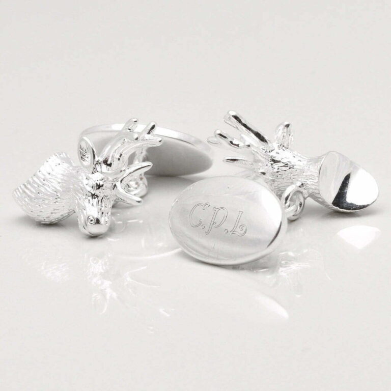 Sterling Silver Plated Engraved Stag Cufflinks