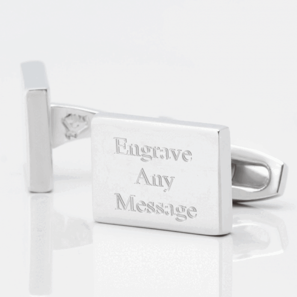 Engraved Cufflinks, Silver Plated Rectangle
