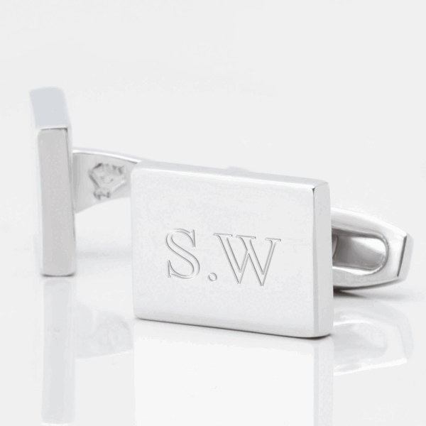Engraved Initial Cufflinks, Silver Plated Rectangle