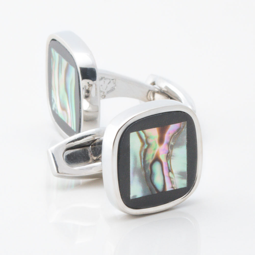 Abalone Stone Cufflinks with Onyx Rim