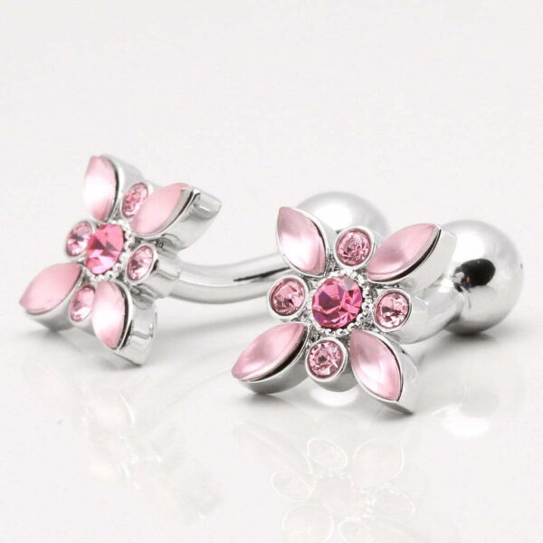 Rose Crystal & Pink Acrylic Floral Cufflinks