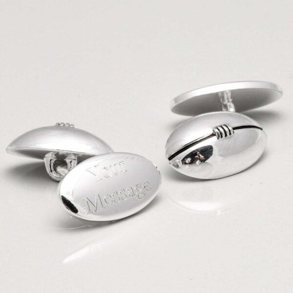 Sterling Silver Plated Engraved Rugby Ball Cufflinks