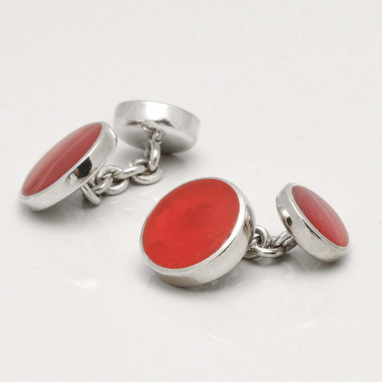 Sterling Silver Round Cornelian Cufflinks