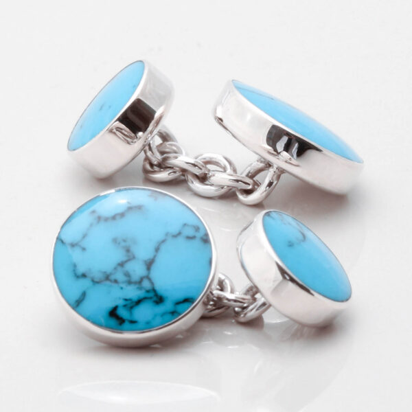Sterling Silver Round Turquoise Cufflinks