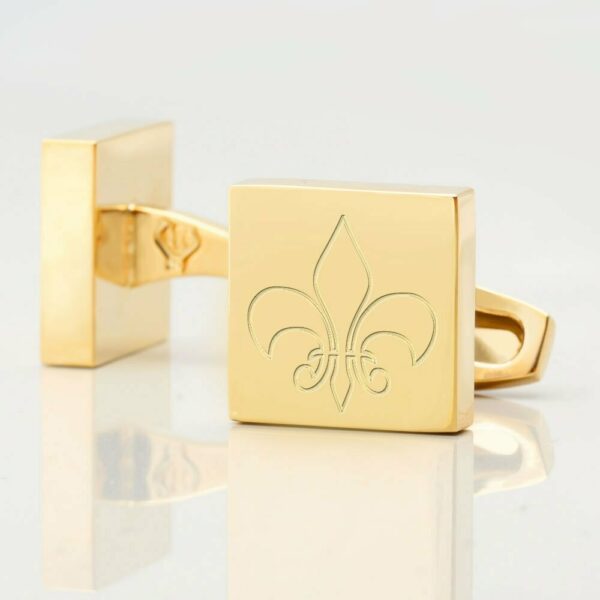 Gold Plated Square Engraved Logo Cufflinks