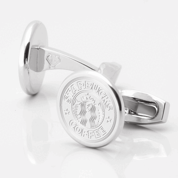 Silver plated circle engraved logo cufflinks