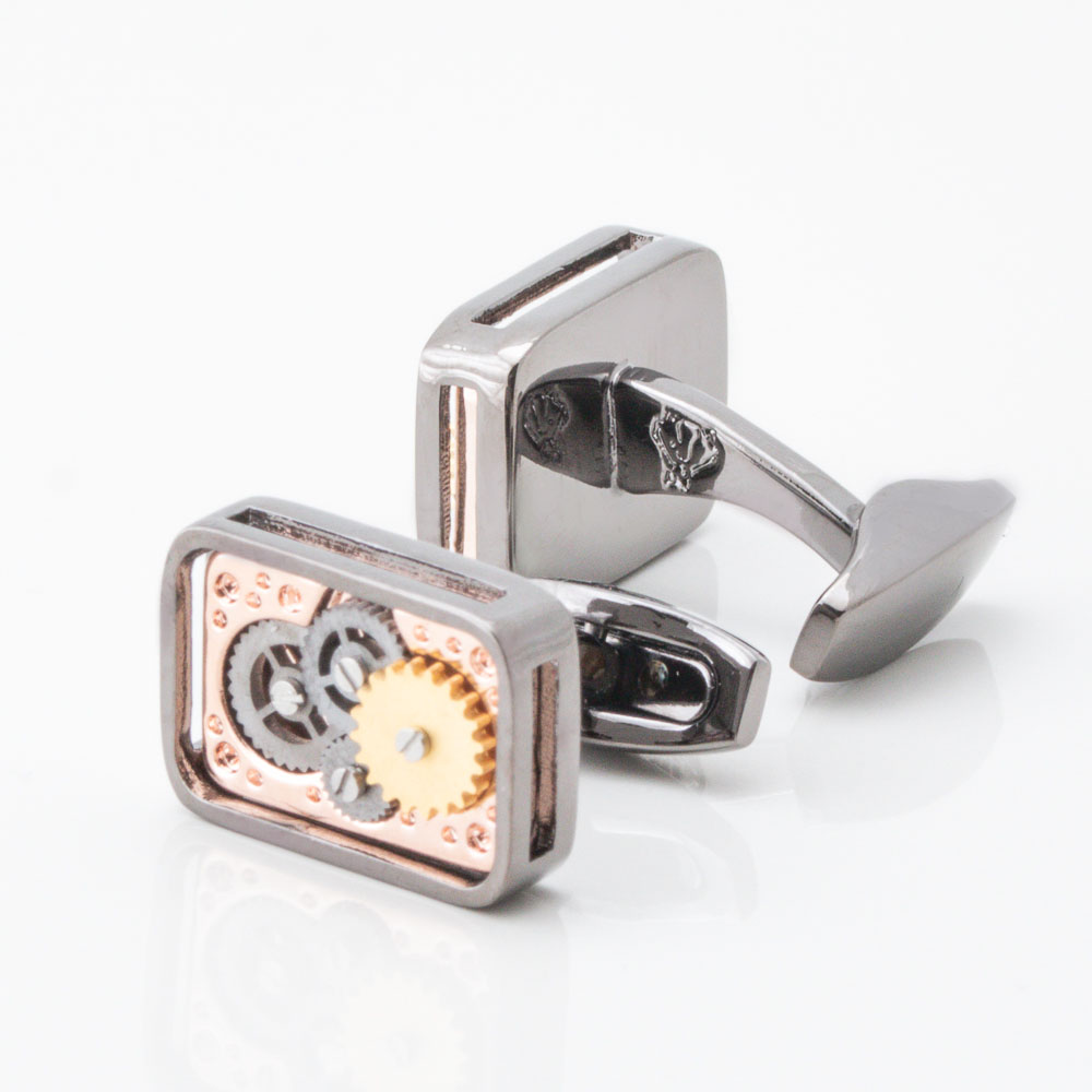 Gunmetal Rectangular Gear Movement Cufflinks