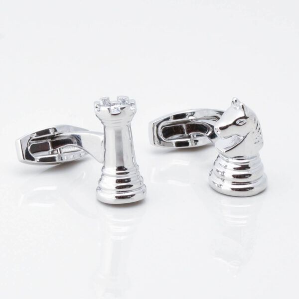 Silver Knight & Rook Chess Cufflinks