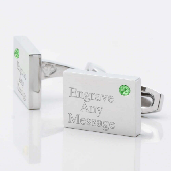 Engraved Birthstone Peridot Cufflinks