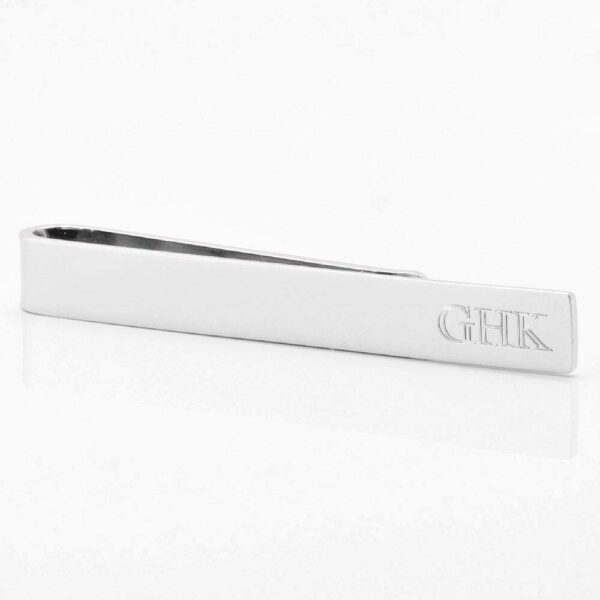 Silver Slim Initial Engraved Tie Slide