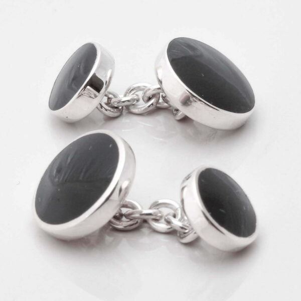 Sterling Silver Round Onyx Cufflinks
