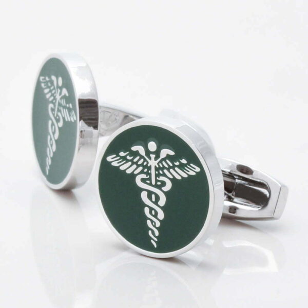 Green Enamel Caduceus Medical Symbol Doctor Cufflinks