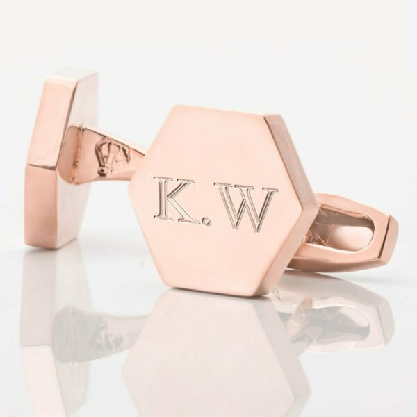 Rose Gold Plated Hexagon Initial Engraved Cufflinks