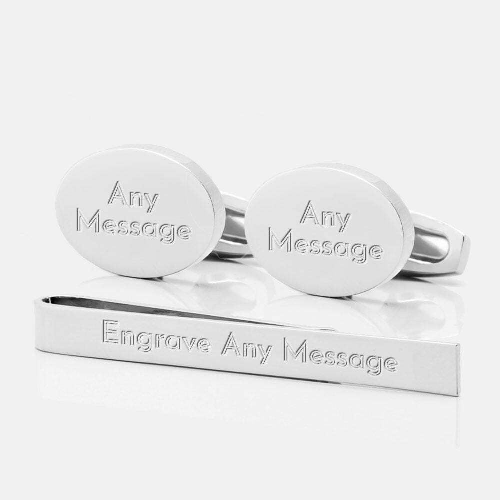 TIE BAR SETS SILVER OVAL 2