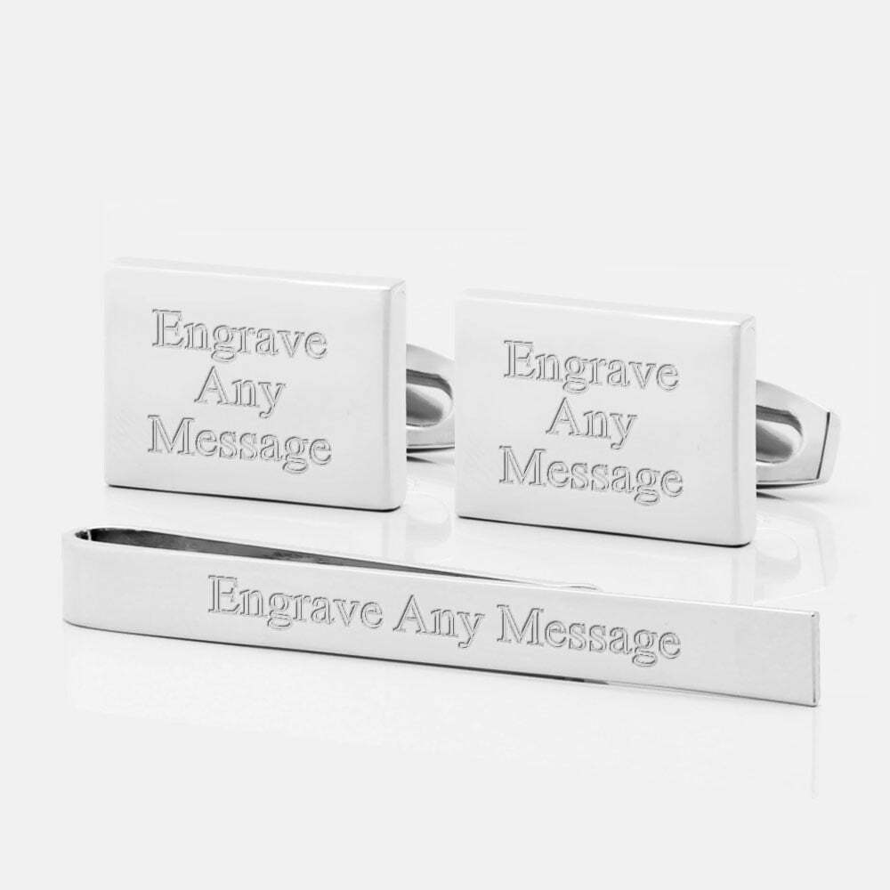 TIE BAR SETS SILVER RECT 2