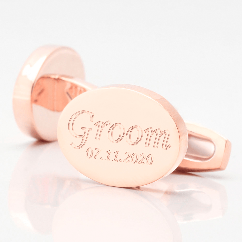 personalised groom date rose gold engraved cufflinks