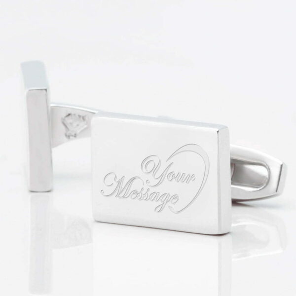 Engraved Wedding Rectangle Cufflink With Half Heart, Plated