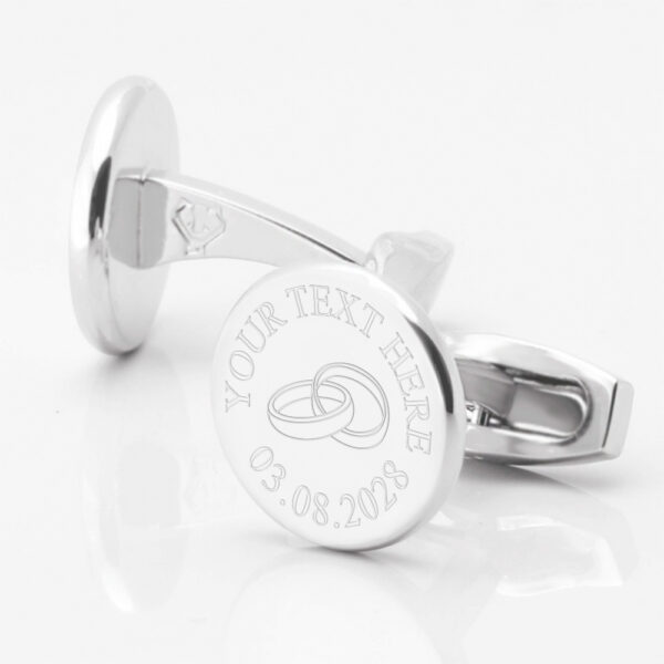 Engraved Wedding Circle Cufflink With Rings, Plated