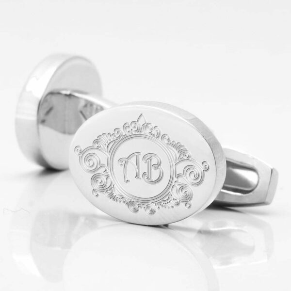 Engraved Ornamental Cufflinks With Initials, Oval