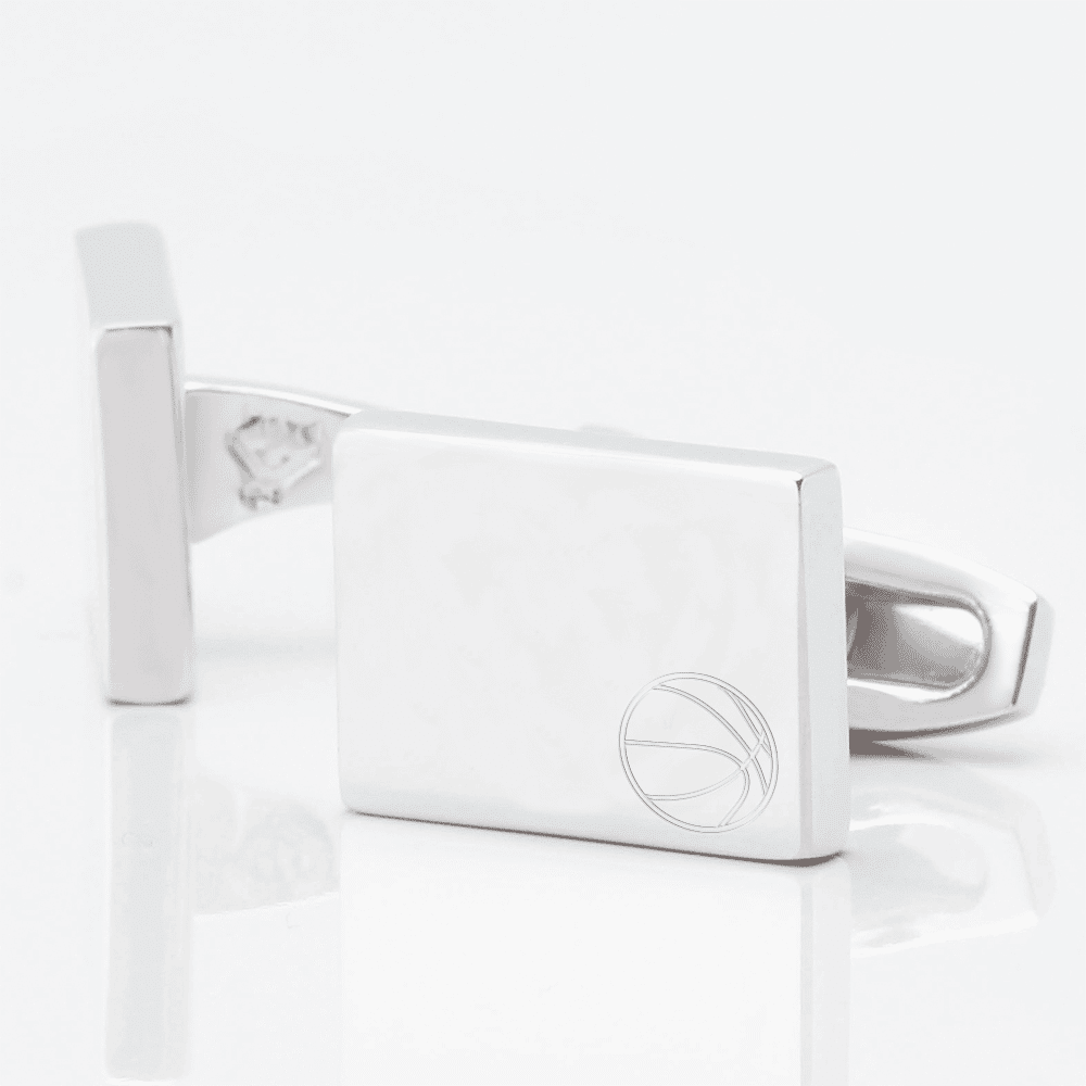 basketball engraved silver cufflinks