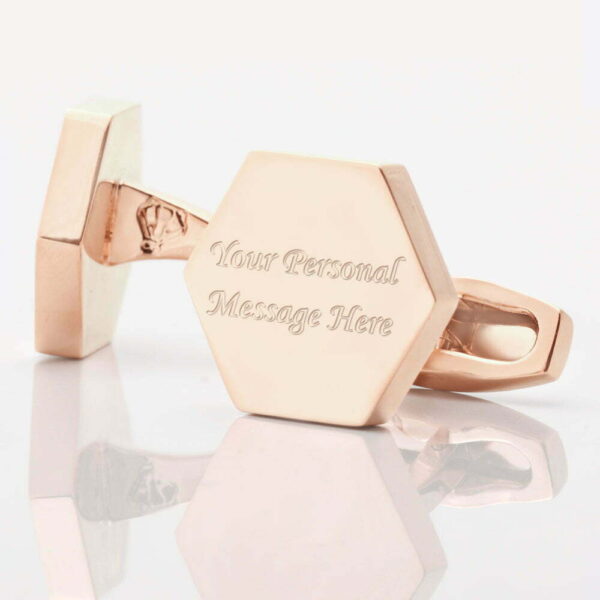 Personalised Hexagon Rose Gold Plated Cufflink