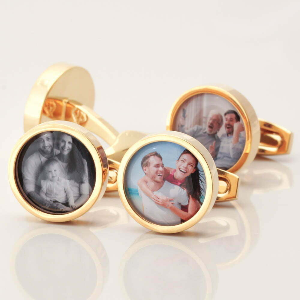 Gold Circular Personalised Photo Cufflinks 1 of 1