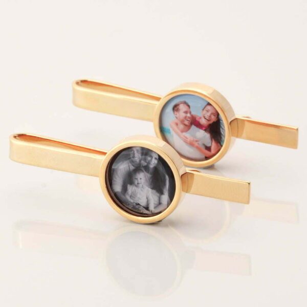 Gold Circular Personalised Photo Tie Slide