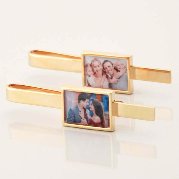 Gold Rectangular Personalised Photo Tie Slide