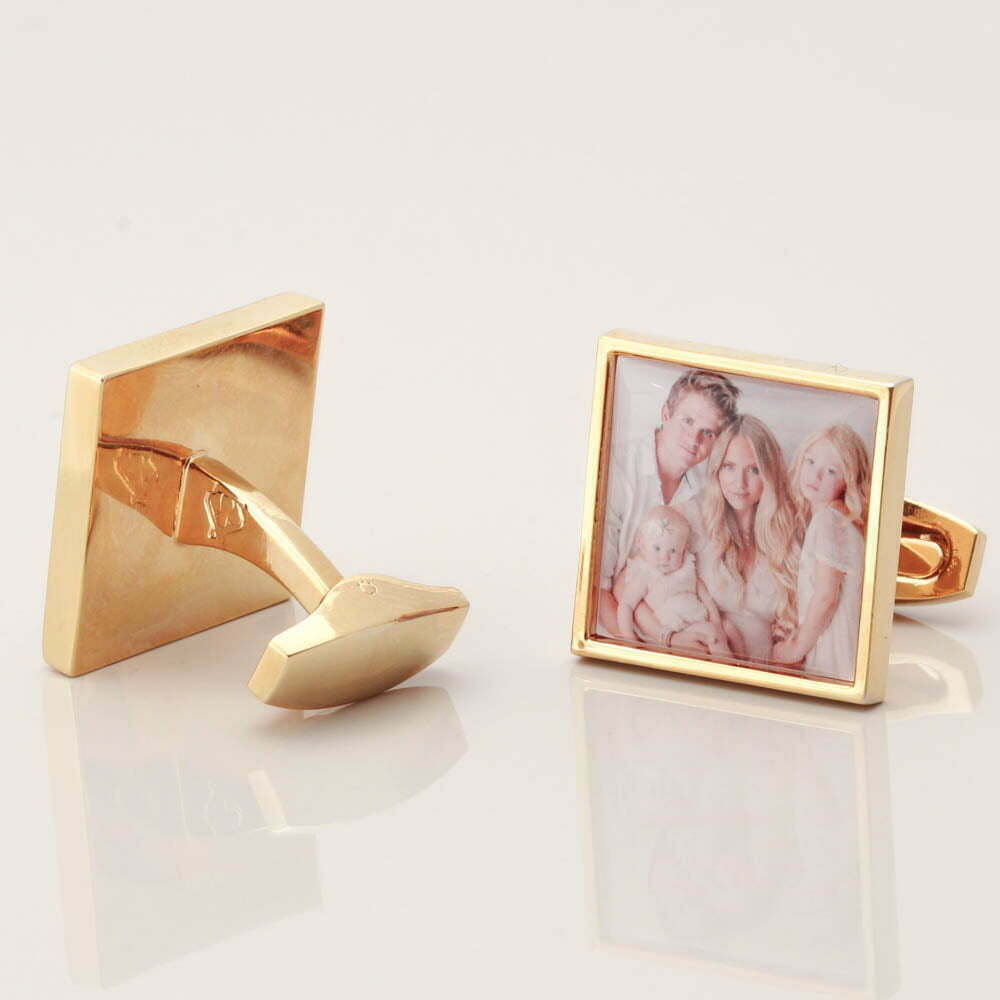Gold Square Personalised Photo Cufflinks Gallery 1 of 1