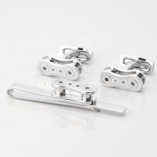 Bicycle Chain Cufflinks & Tie Slide Set