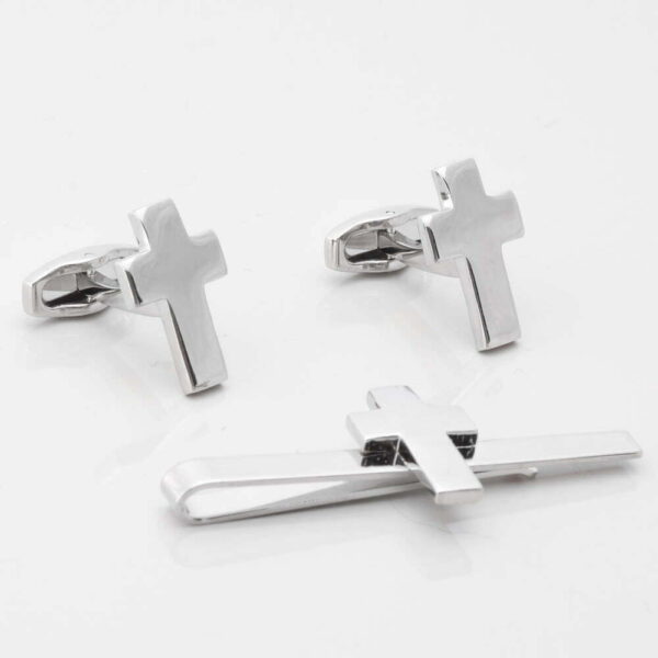 Christian Cross Cufflink & Tie Slide Set