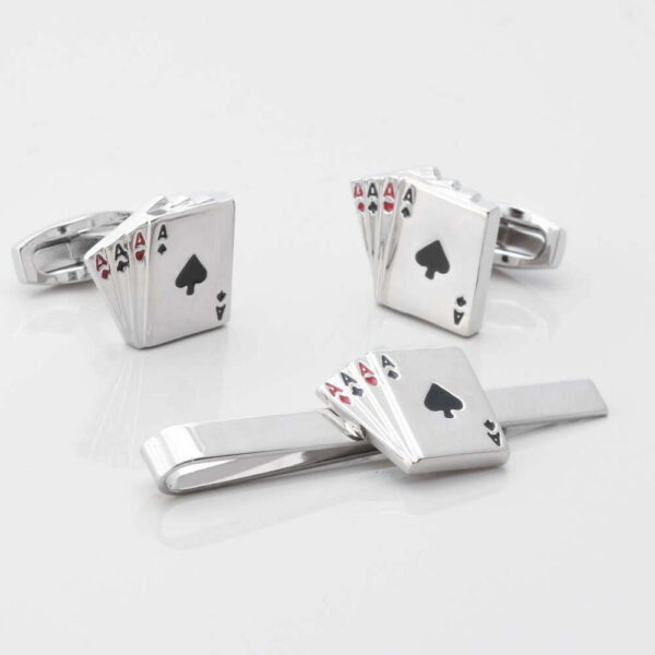 Four Aces Cufflink & Tie Slide Set