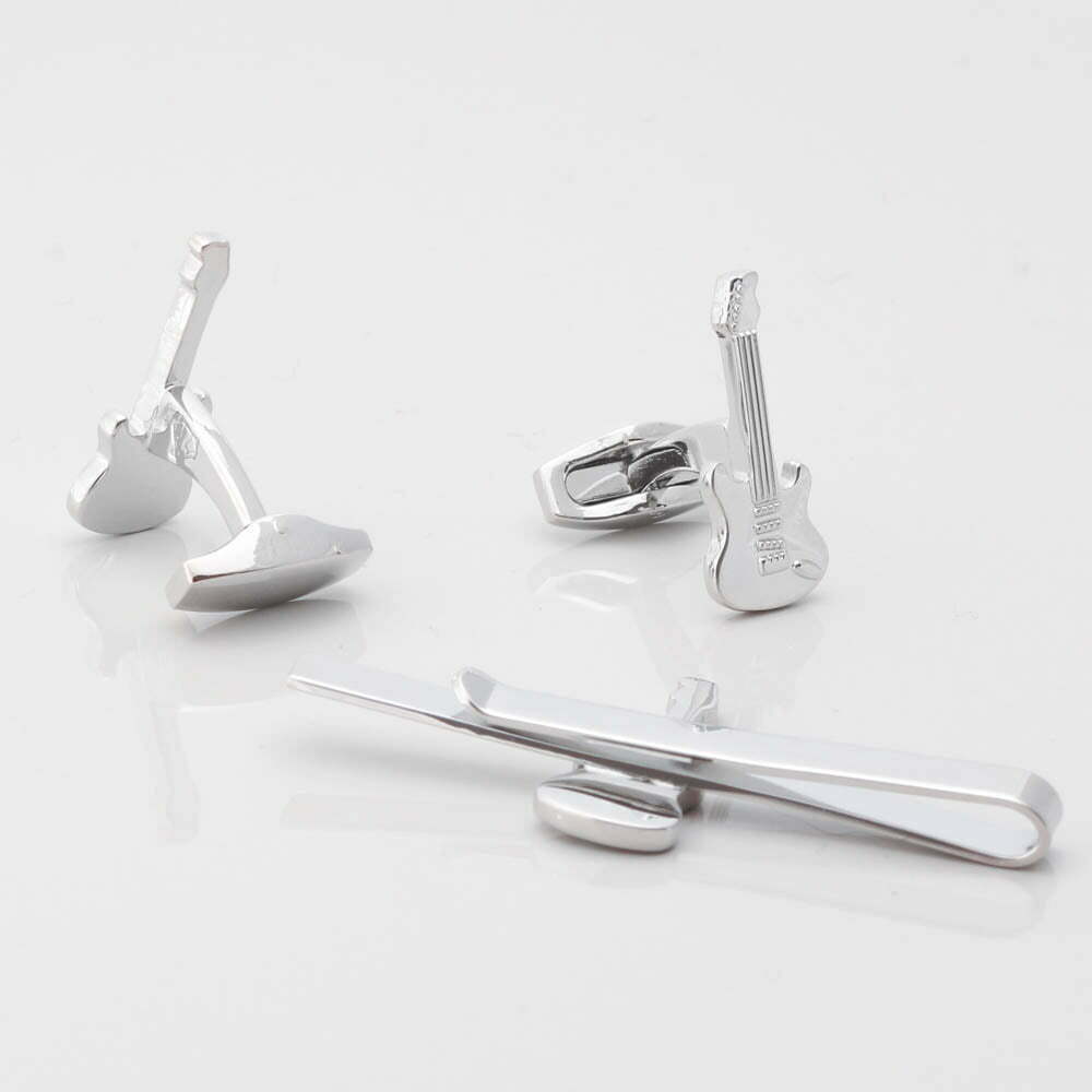 Guitar Cufflinks Tie Slide Set Gallery 1 of 1 1