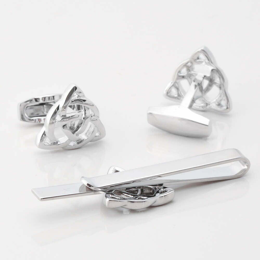 Triangular Celtic Knot Cufflinks Tie Slide Set Gallery 1 of 1