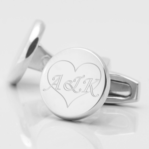 Personalised Initials In Heart Engraved Cufflinks