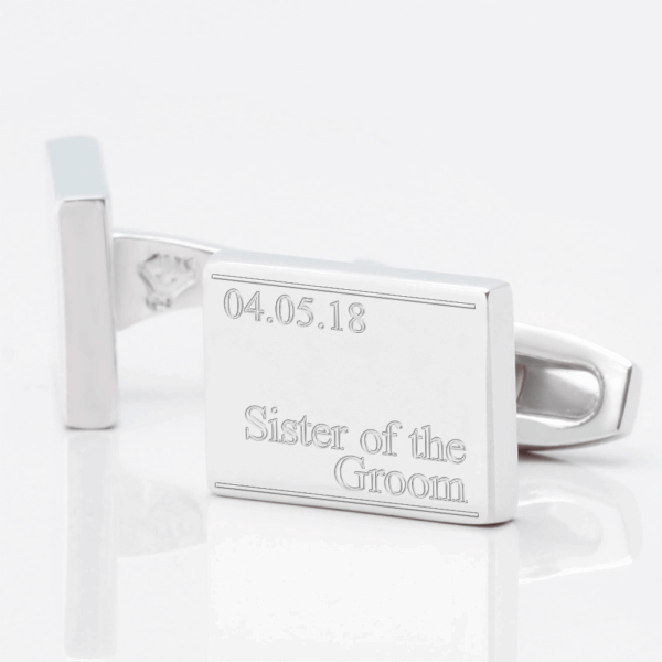 Personalised Subtle Sister of the Groom & Date Engraved Cufflinks