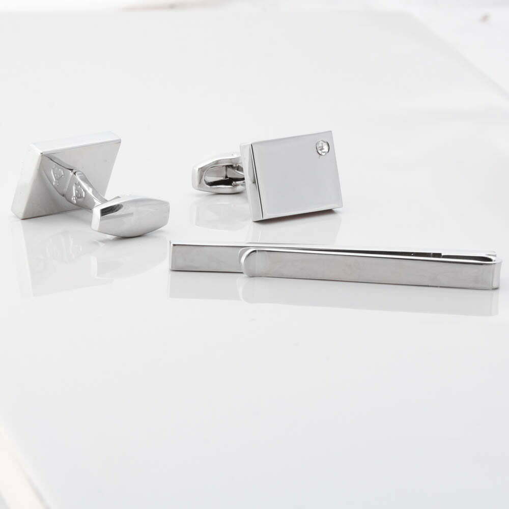 Birthstone Clear Crystal Cufflinks Tie Slide Set Gallery 1 of 1