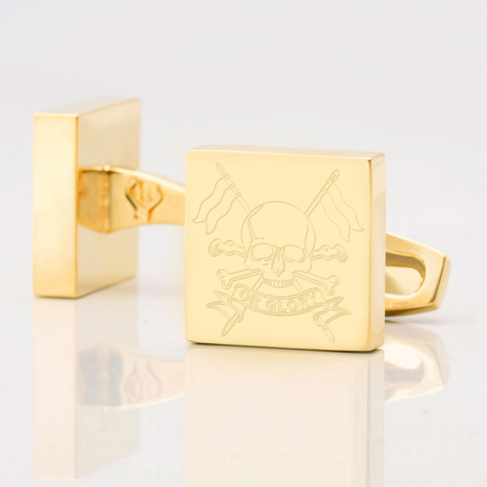 Queens Royal Hussars Royal Lancers logo Engraved Gold Cufflinks