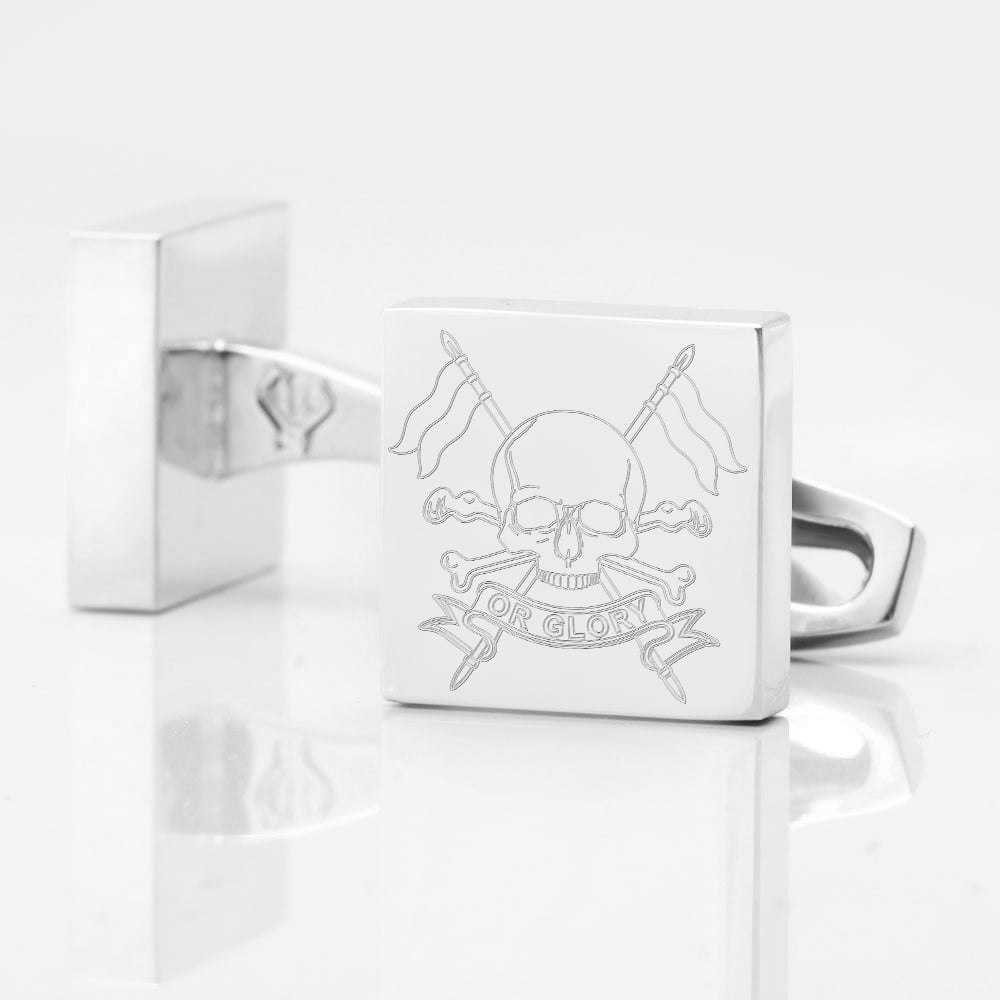 Queens Royal Hussars Royal Lancers logo Engraved Silver Cufflinks